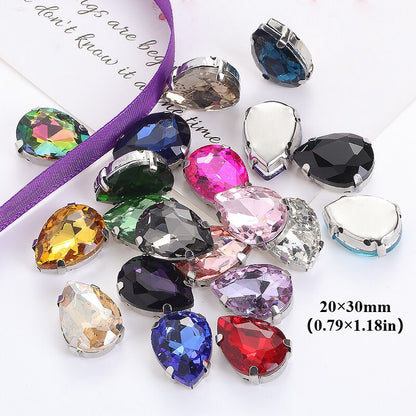 20*30mm 10pcs Drop Shape Glass Rhinestones with Claw Sew on Teardrop Crystal Stone Diamond Metal Base