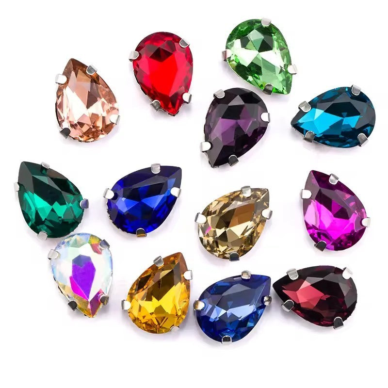 50pcs 10*14/13*18mm Sew on Rhinestone Glass Crystal with Silver Claw Stones for Cloth Making