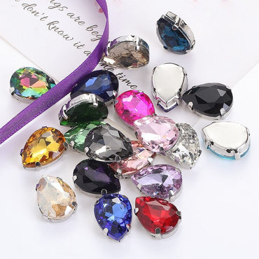 50pcs 6*8mm Drop Rhinestone with Golden/White K Claw Sewn on Clothes