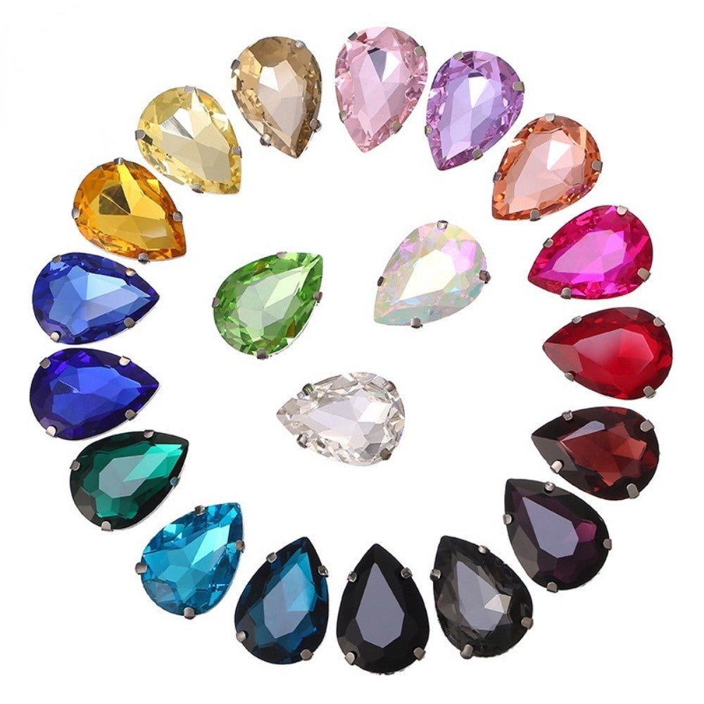 50pcs 10*14/13*18mm Sew on Rhinestone Glass Crystal with Silver Claw Stones for Cloth Making