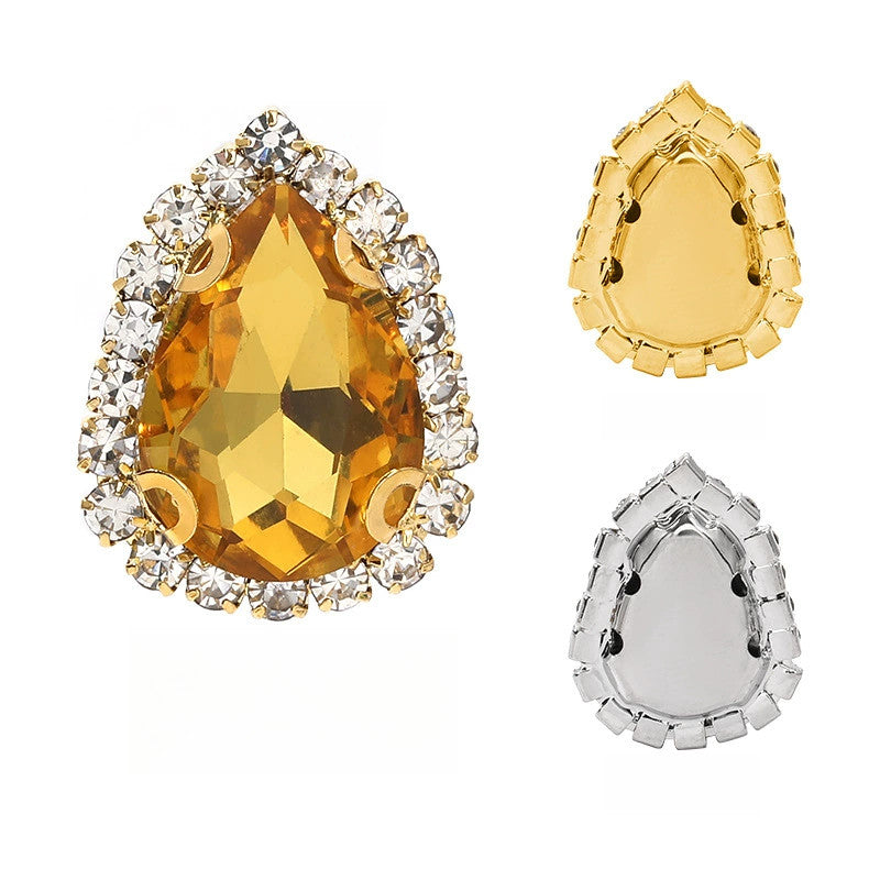 【10pcs】7*10mm Crystal with Gold/silver Base Suitable for Clothing and Wedding Decoration Accessories