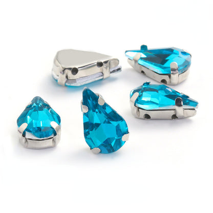 50pcs 8*13mm Thin Drop Sew on Rhinestone with Silver Claw Crystal for DIY Handmade Accessories