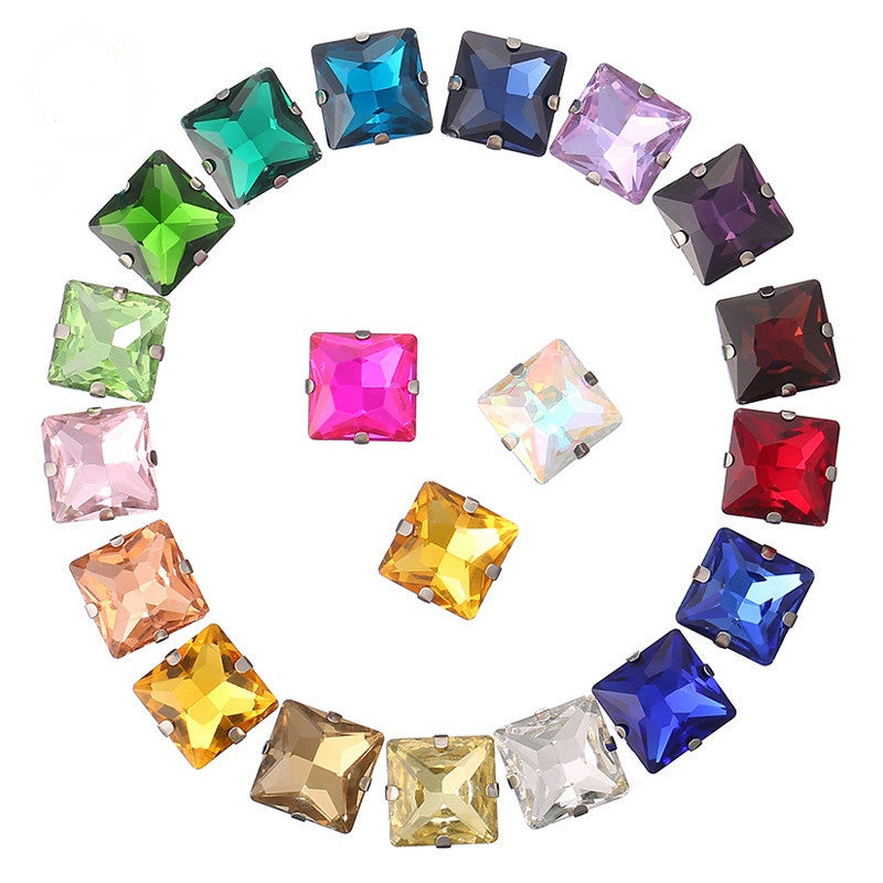 Square Shape 8/10/12/14mm Rhinestones with Sliver Claw Stone for Garment Shoes Bag Making