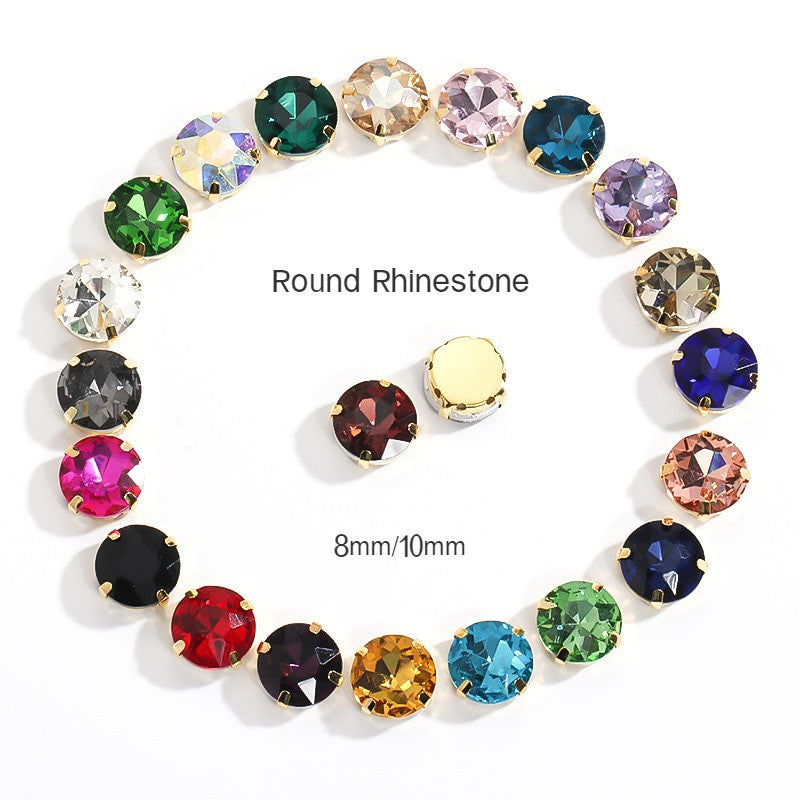 8/10mm 50pcs Round Rhinestones With Golden Claw for Dress Sew On Crystal Stone for Crafts Rhinestones Embellishments