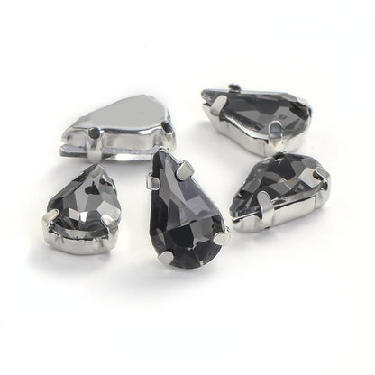 50pcs 8*13mm Thin Drop Sew on Rhinestone with Silver Claw Crystal for DIY Handmade Accessories