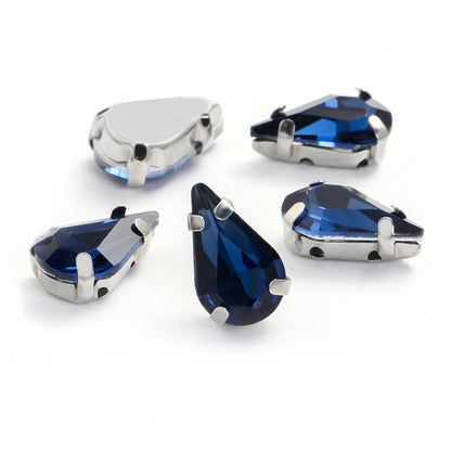 50pcs 8*13mm Thin Drop Sew on Rhinestone with Silver Claw Crystal for DIY Handmade Accessories