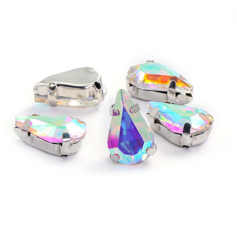50pcs 8*13mm Thin Drop Sew on Rhinestone with Silver Claw Crystal for DIY Handmade Accessories