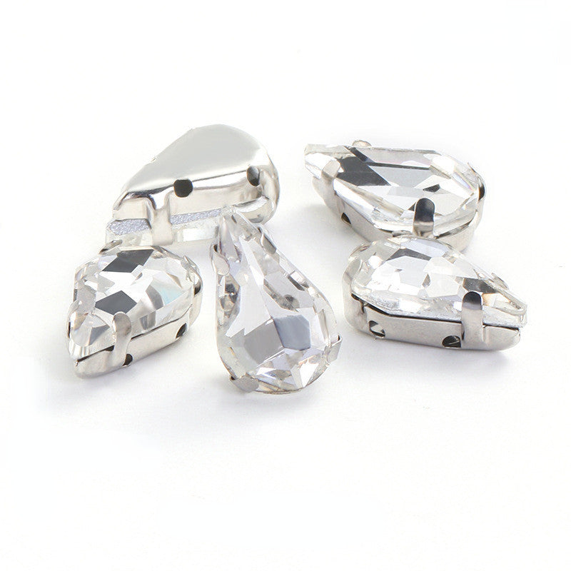 50pcs 8*13mm Thin Drop Sew on Rhinestone with Silver Claw Crystal for DIY Handmade Accessories