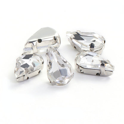 50pcs 8*13mm Thin Drop Sew on Rhinestone with Silver Claw Crystal for DIY Handmade Accessories