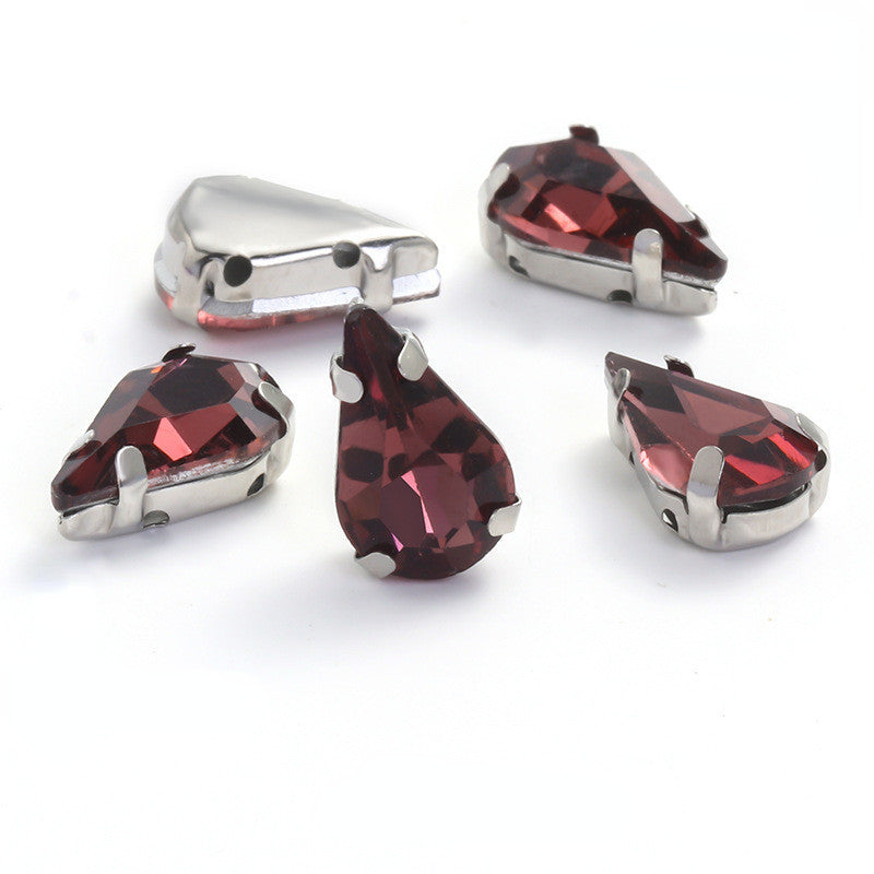 50pcs 8*13mm Thin Drop Sew on Rhinestone with Silver Claw Crystal for DIY Handmade Accessories