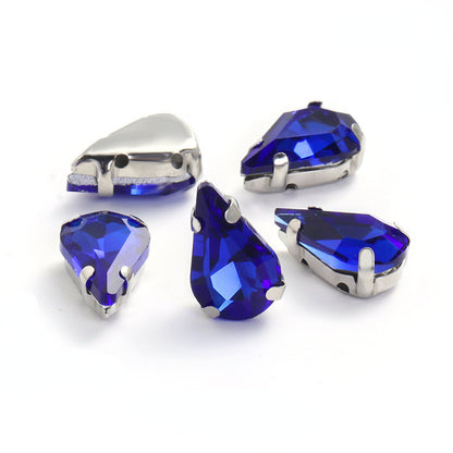 50pcs 8*13mm Thin Drop Sew on Rhinestone with Silver Claw Crystal for DIY Handmade Accessories