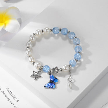 Pearl Crystal Bracelet Niche Design Japanese and Korean Bow Beaded Bracelet