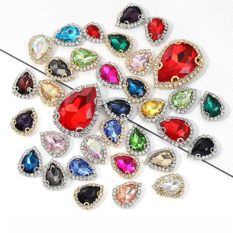 【10pcs】7*10mm Crystal with Gold/silver Base Suitable for Clothing and Wedding Decoration Accessories