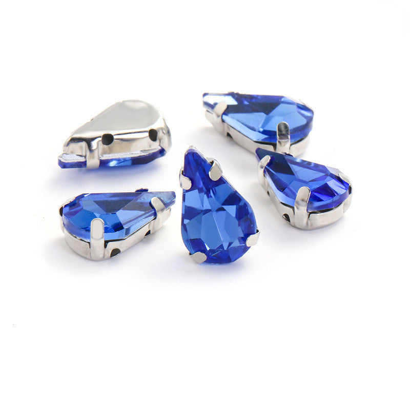 50pcs 8*13mm Thin Drop Sew on Rhinestone with Silver Claw Crystal for DIY Handmade Accessories