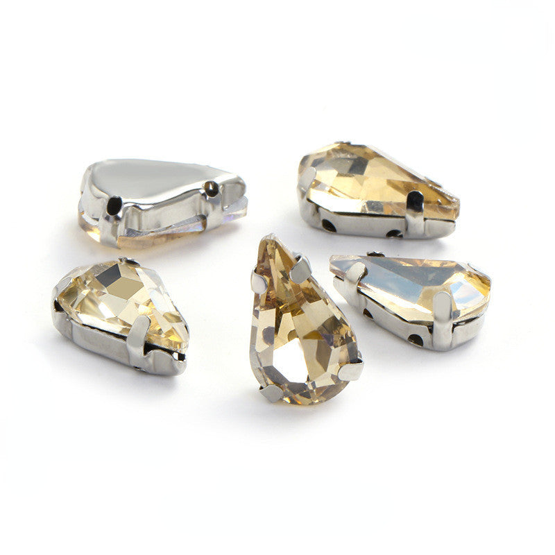 50pcs 8*13mm Thin Drop Sew on Rhinestone with Silver Claw Crystal for DIY Handmade Accessories