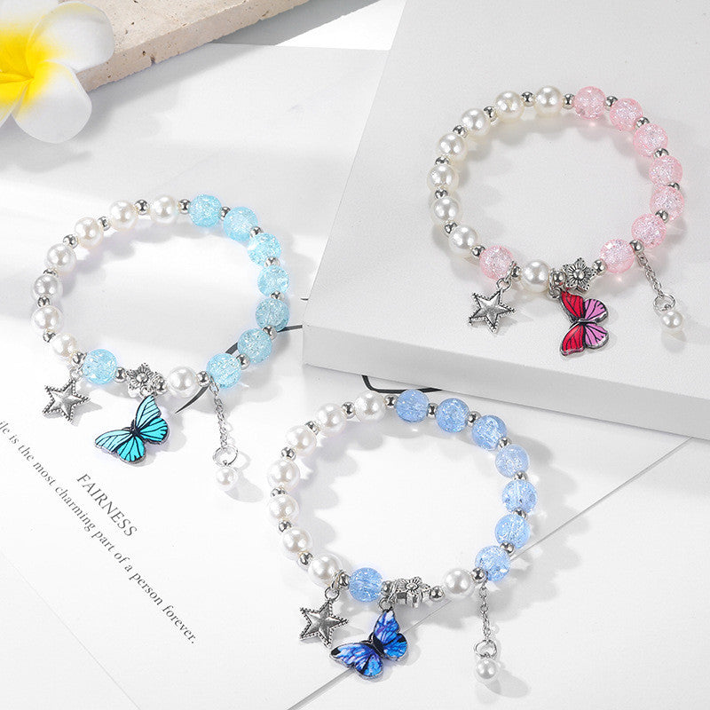 Pearl Crystal Bracelet Niche Design Japanese and Korean Bow Beaded Bracelet