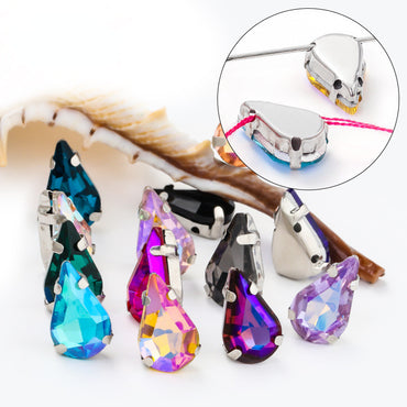 50pcs 8*13mm Thin Drop Sew on Rhinestone with Silver Claw Crystal for DIY Handmade Accessories