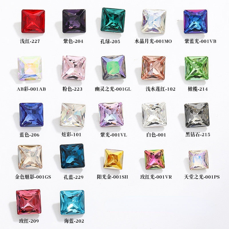 8mm Square Shape Crystal Fashion Explosion K9 High Quality K9 Nail Art Rhinestone Nail Decoration Glass Material