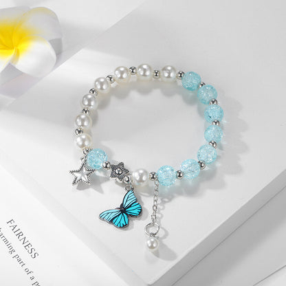 Pearl Crystal Bracelet Niche Design Japanese and Korean Bow Beaded Bracelet