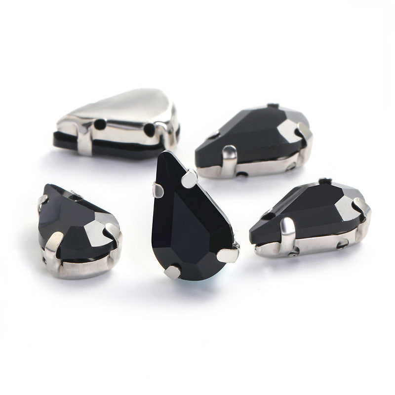 50pcs 8*13mm Thin Drop Sew on Rhinestone with Silver Claw Crystal for DIY Handmade Accessories