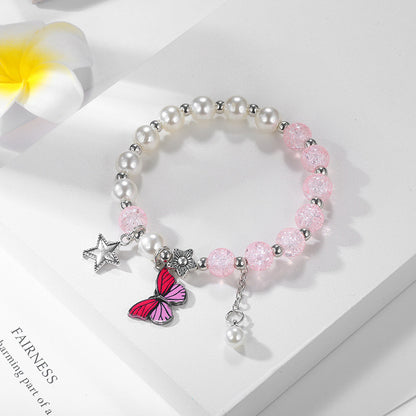 Pearl Crystal Bracelet Niche Design Japanese and Korean Bow Beaded Bracelet
