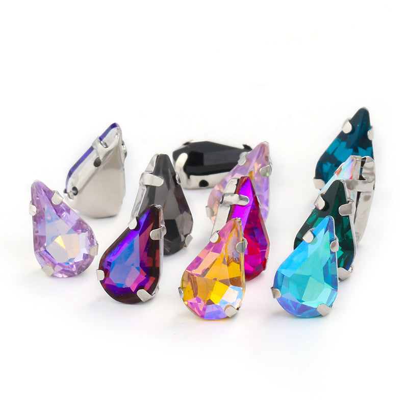 50pcs 8*13mm Thin Drop Sew on Rhinestone with Silver Claw Crystal for DIY Handmade Accessories