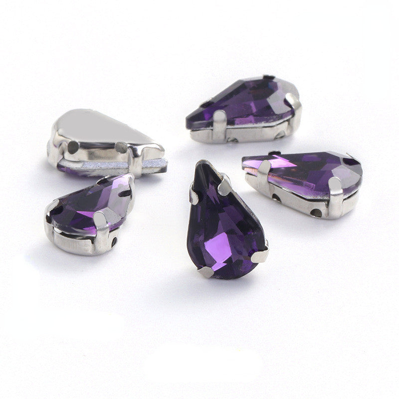 50pcs 8*13mm Thin Drop Sew on Rhinestone with Silver Claw Crystal for DIY Handmade Accessories