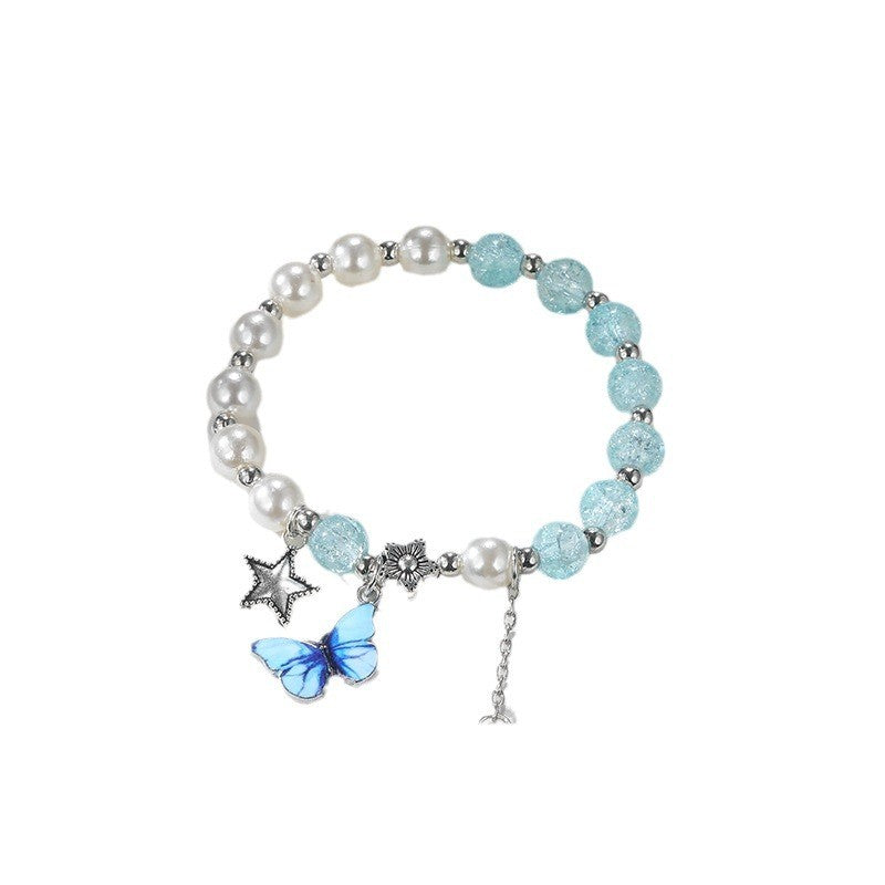 Pearl Crystal Bracelet Niche Design Japanese and Korean Bow Beaded Bracelet