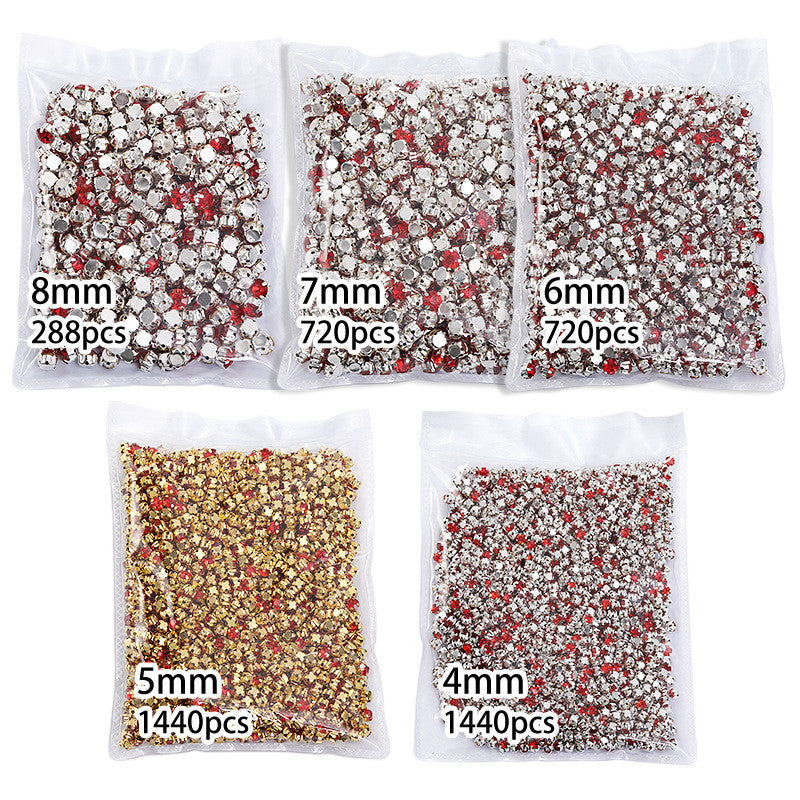 1440 pcs/bag 4mm/5mm solid single-claw rhinestone perforated hand-sewn drill thickened bottom support, luggage, clothing accessories, accessories, four-corner single-claw hand-sewn drill