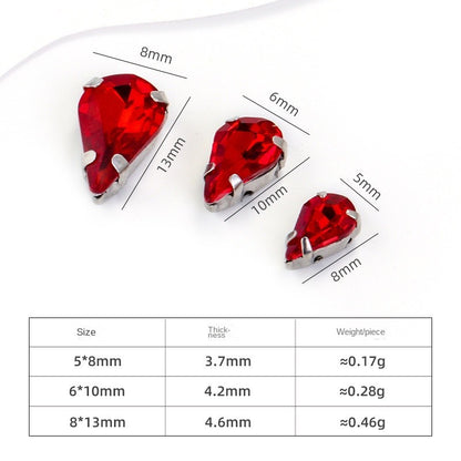 50pcs 8*13mm Thin Drop Sew on Rhinestone with Silver Claw Crystal for DIY Handmade Accessories