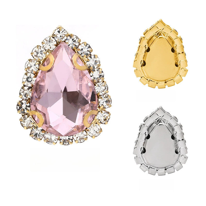 【10pcs】7*10mm Crystal with Gold/silver Base Suitable for Clothing and Wedding Decoration Accessories