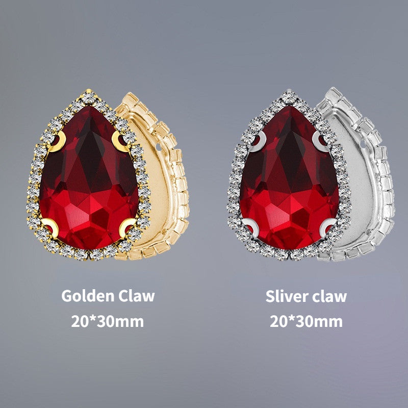 18*25mm Large Size Water Drop Crystal Buckle Claw Rhinestones with Gold/Silver Base for Clothing Decoration