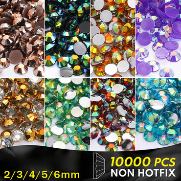 2/3Mm AB color flat bottom resin manicure drill 10000 pcs, flat bottom round resin rhinestone AB color, DIY manicure