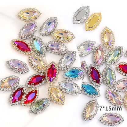 7*15mm 10pcs Navette Shape Rhinestone with Copper Base Rhinestone for Sewing on Clothing
