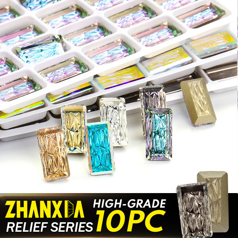 10*20mm Glass Rhinestones Black Flatback Rectangle 3d Relief Gold Crystal Rhinestone For Jewelry Dress Shoe Decoration