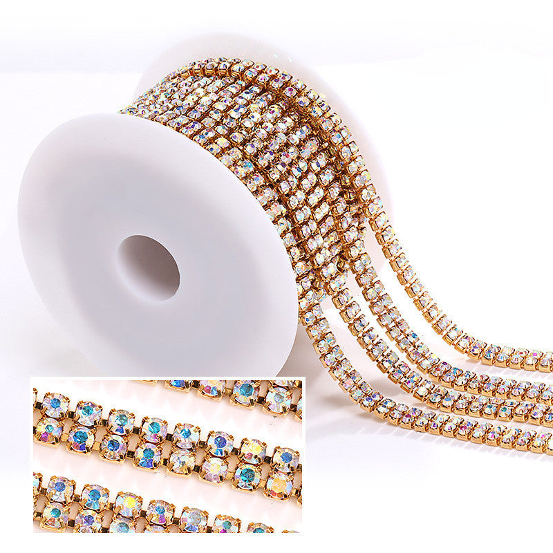 Hot Fashion Style Colorful Double Row Claw Chain Close Rhinestone Cup Chain for Clothing DIY Jewelry Accessories