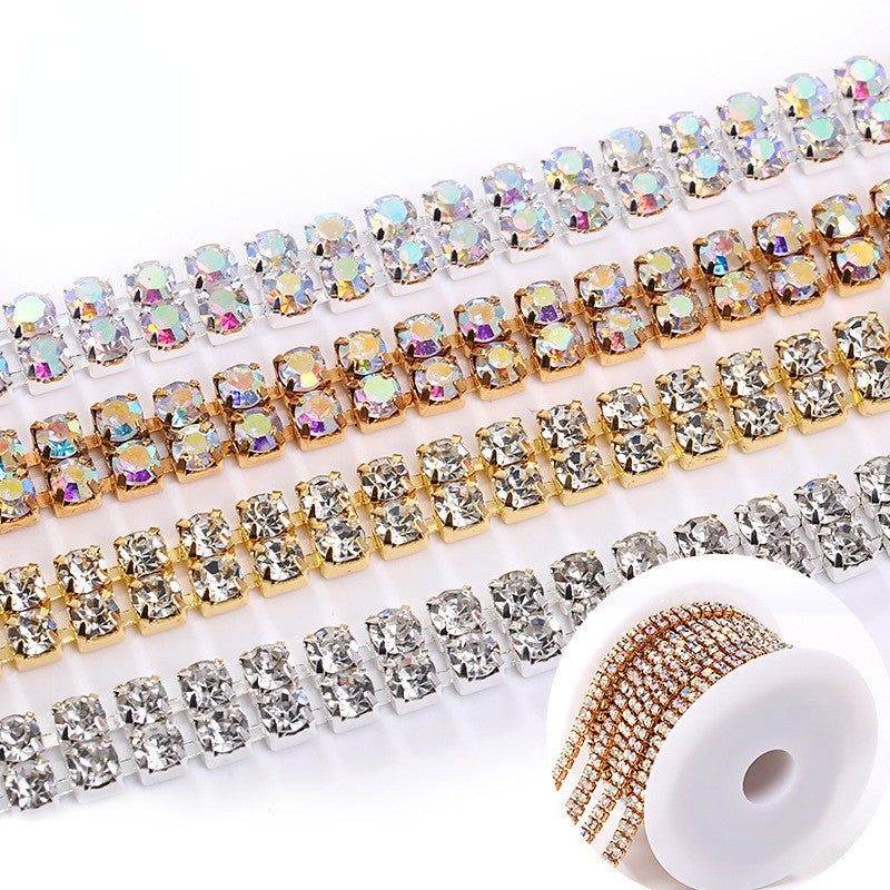 Hot Fashion Style Colorful Double Row Claw Chain Close Rhinestone Cup Chain for Clothing DIY Jewelry Accessories