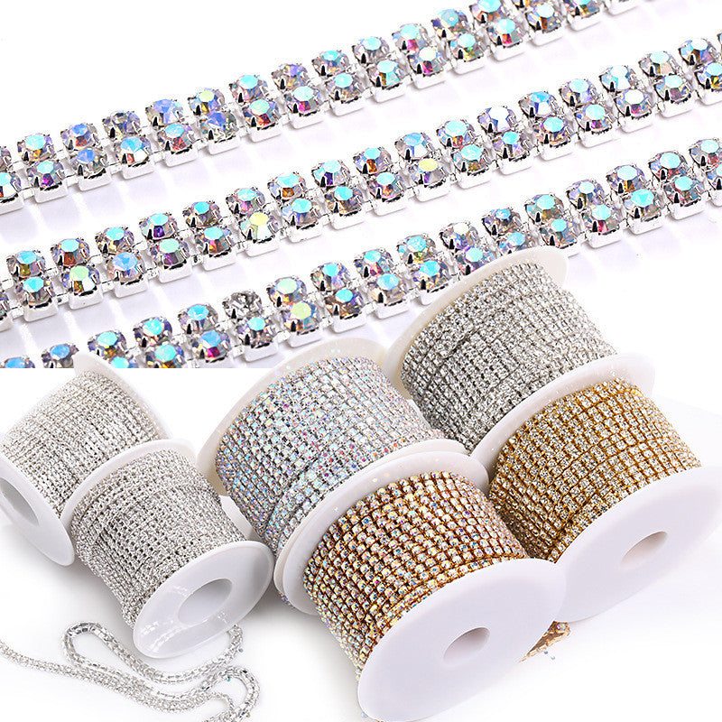 Hot Fashion Style Colorful Double Row Claw Chain Close Rhinestone Cup Chain for Clothing DIY Jewelry Accessories
