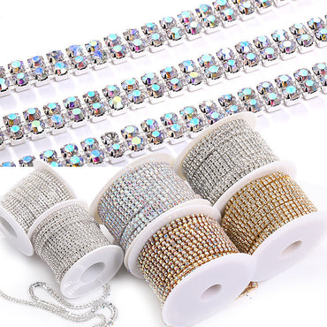 Hot Fashion Style Colorful Double Row Claw Chain Close Rhinestone Cup Chain for Clothing DIY Jewelry Accessories