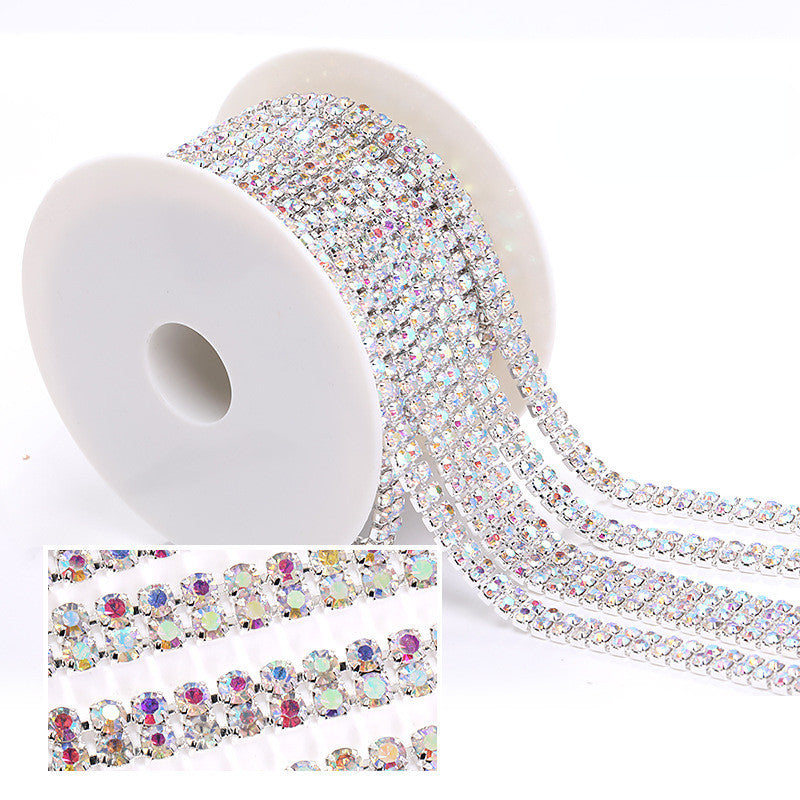 Hot Fashion Style Colorful Double Row Claw Chain Close Rhinestone Cup Chain for Clothing DIY Jewelry Accessories