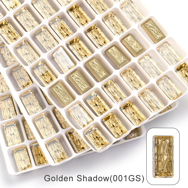 10*20mm Glass Rhinestones Black Flatback Rectangle 3d Relief Gold Crystal Rhinestone For Jewelry Dress Shoe Decoration