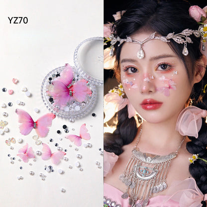 Boxed applique decorations Face makeup patches Metal butterfly decorations