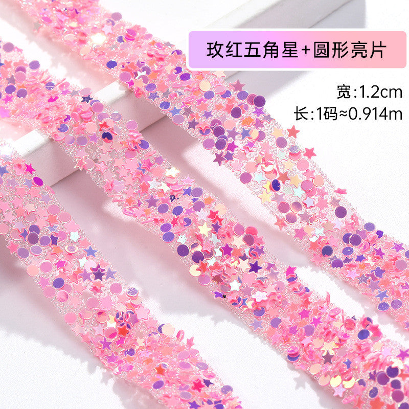 1.2Cm wide, resin pentagram sequined diamond belt, glue-free tear-off and stick toy dolls and other decorative diamond clothing accessories
