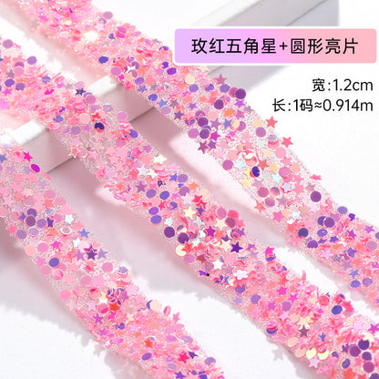 1.2Cm wide, resin pentagram sequined diamond belt, glue-free tear-off and stick toy dolls and other decorative diamond clothing accessories