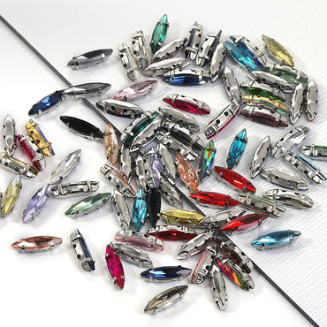 4*15mm Navette Slender Crystal Shape Artificial Perforation Sewn Crystal Base for Sewing Garment Accessories