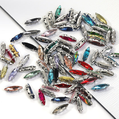 4*15mm Navette Slender Crystal Shape Artificial Perforation Sewn Crystal Base for Sewing Garment Accessories