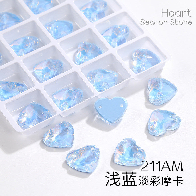 K9 Mocha Flat Buckle Flat Bottom Hand Sewn Drill Fat Peach Heart Crystal Double Hole Love Glass Drill Bridal Clothing Dress Accessories