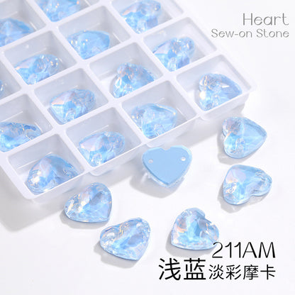 K9 Mocha Flat Buckle Flat Bottom Hand Sewn Drill Fat Peach Heart Crystal Double Hole Love Glass Drill Bridal Clothing Dress Accessories