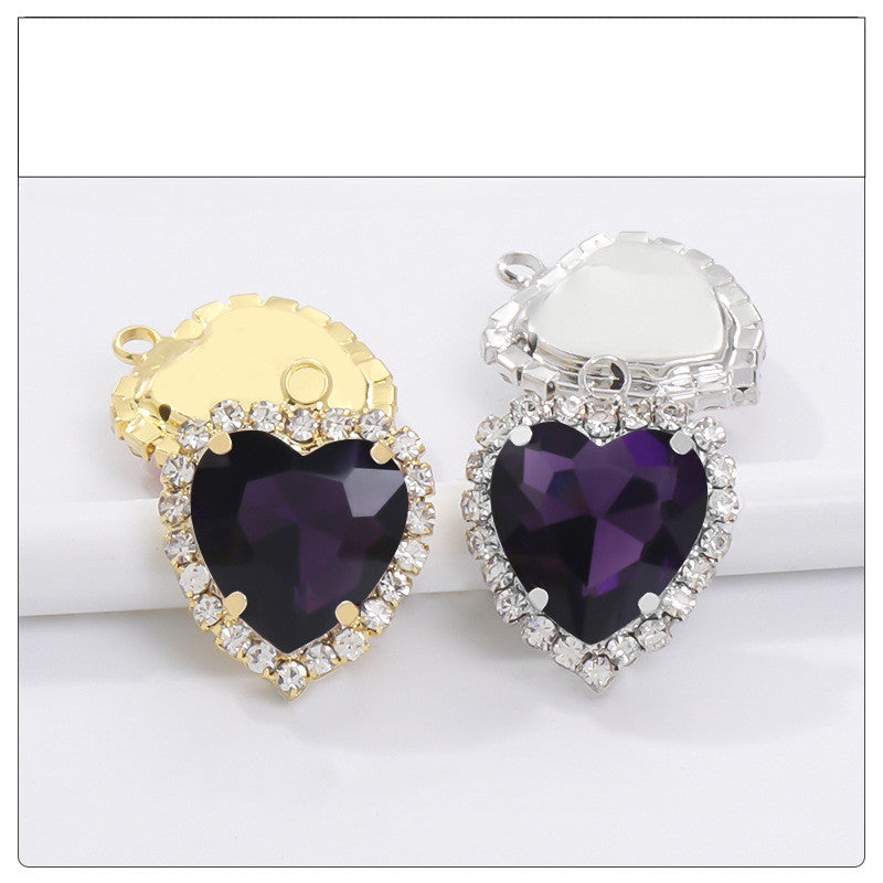 12mm Heart Shape Crystal Single Pendant Clothing Accessories Hand Sewn Perforated Claw
