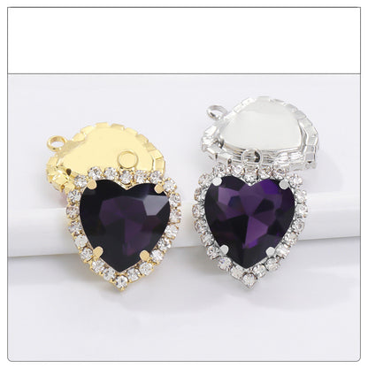 12mm Heart Shape Crystal Single Pendant Clothing Accessories Hand Sewn Perforated Claw